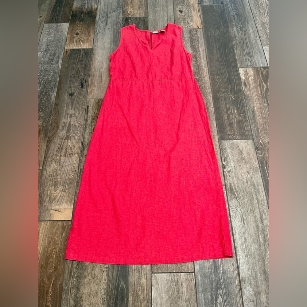 L.L. Bean Vintage Linen Blend Maxi Length Dress orange/red petite 8.